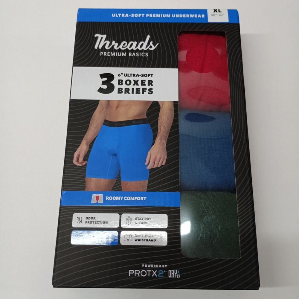 Threads Men's Underwear, 6" Ultra-Soft Premium Boxer Briefs 3-Pack Size XL 40-42